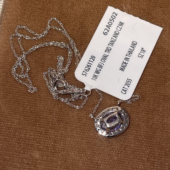 Solid 10K White Gold Natural Tanzanite Gem Faux Diamond Halo Necklace (not 14K) - Picture 7 of 13